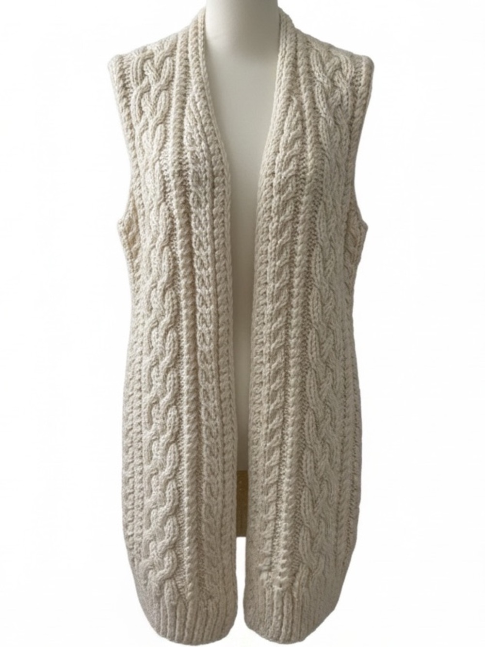An Original by Shamrock Farm Cream Cable Knit Irish Sleeveless Cardigan Sweater